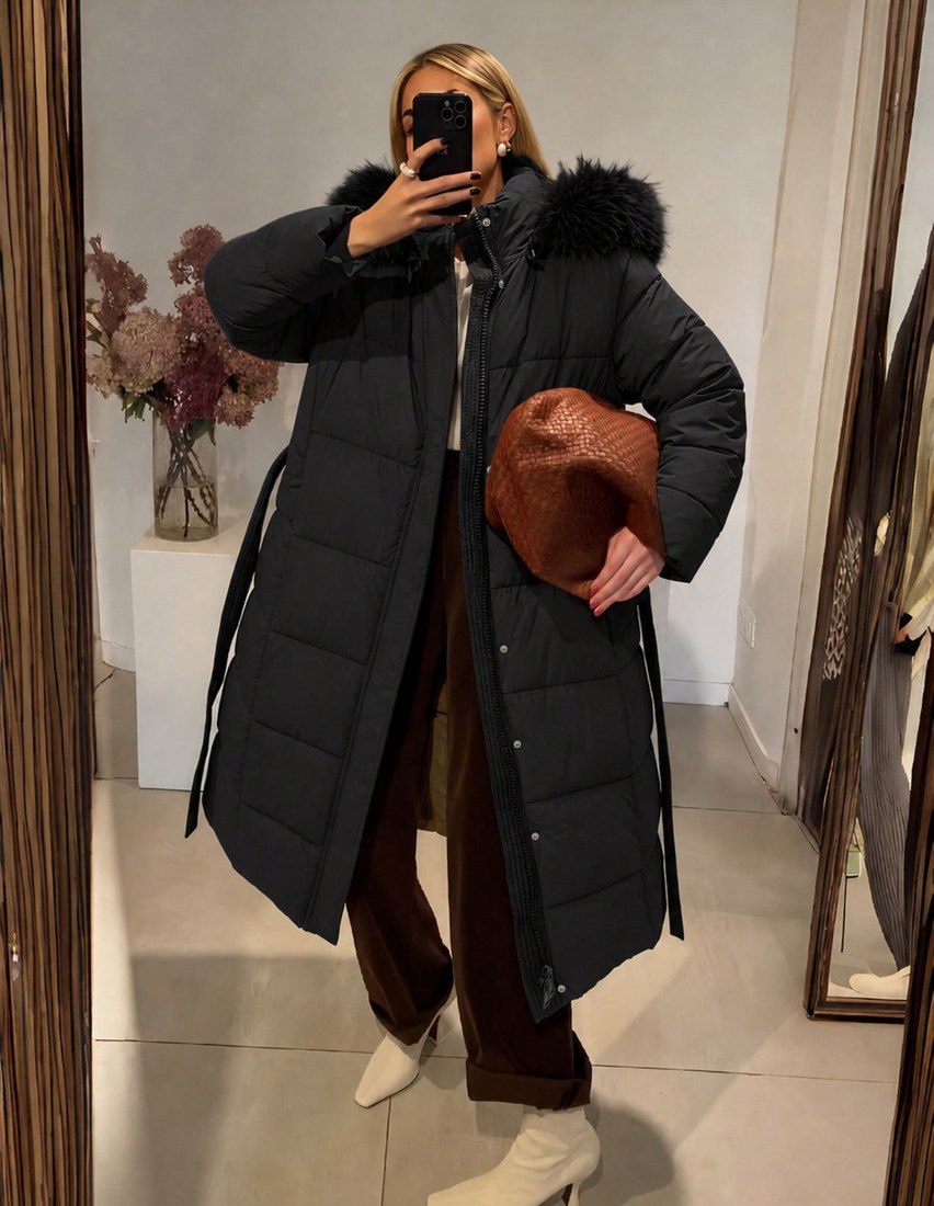 Women s Casual Hooded Jacket With Pockets Lightweight Faux Fur Lined Quilted Windbreaker Suitable For Autumn Daily Wear And Winter Outerwear Black Elegant