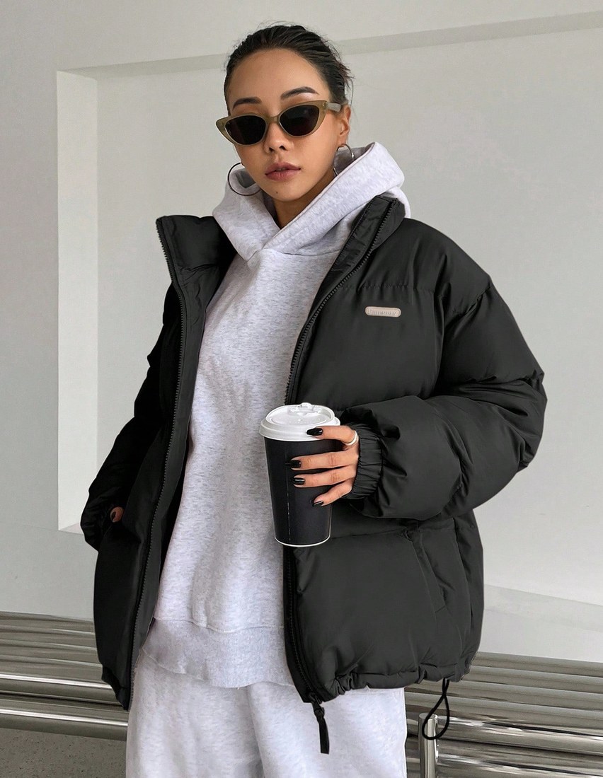 Women s Letter Zipper Patchwork Padded Coat Winter Women Clothes Winter Coat Women Jacket