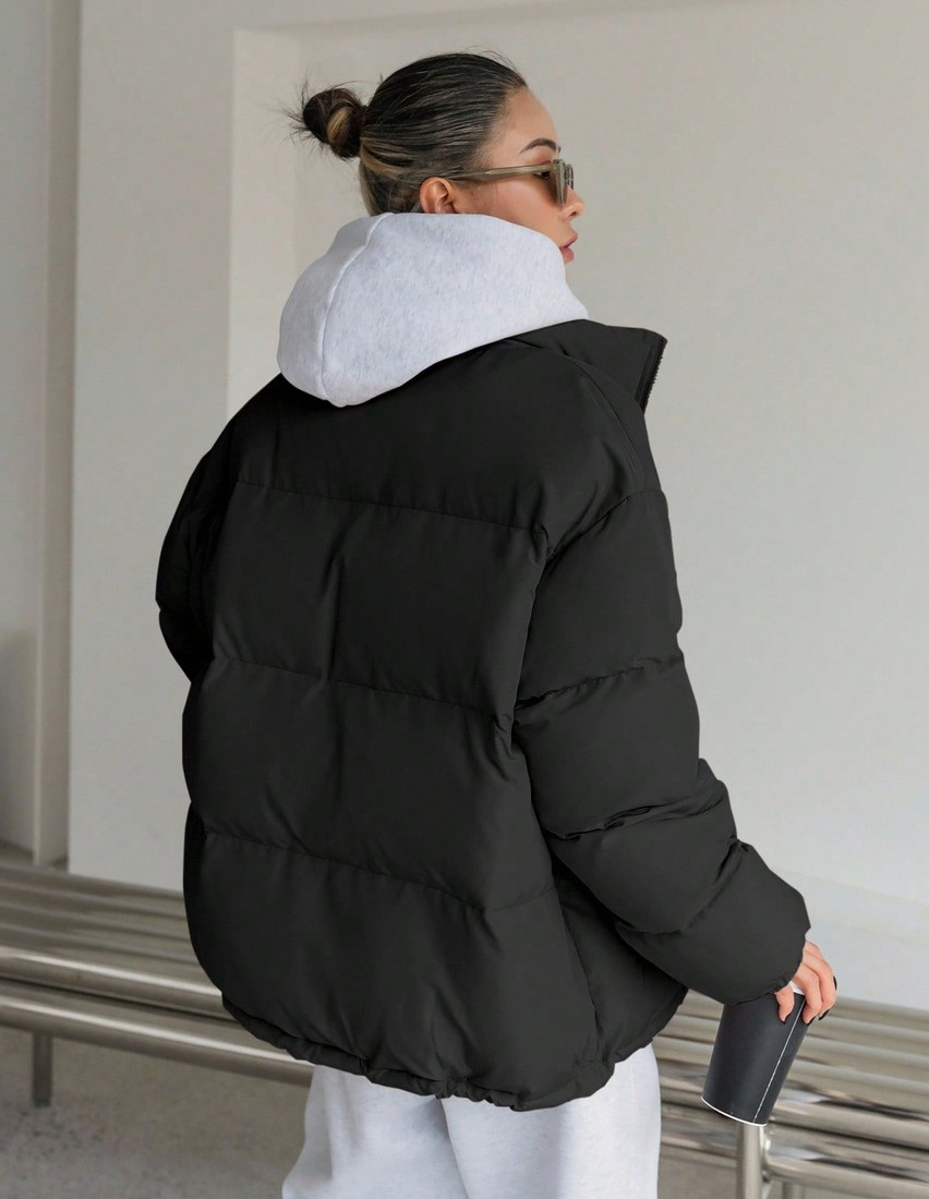 Women s Letter Zipper Patchwork Padded Coat Winter Women Clothes Winter Coat Women Jacket