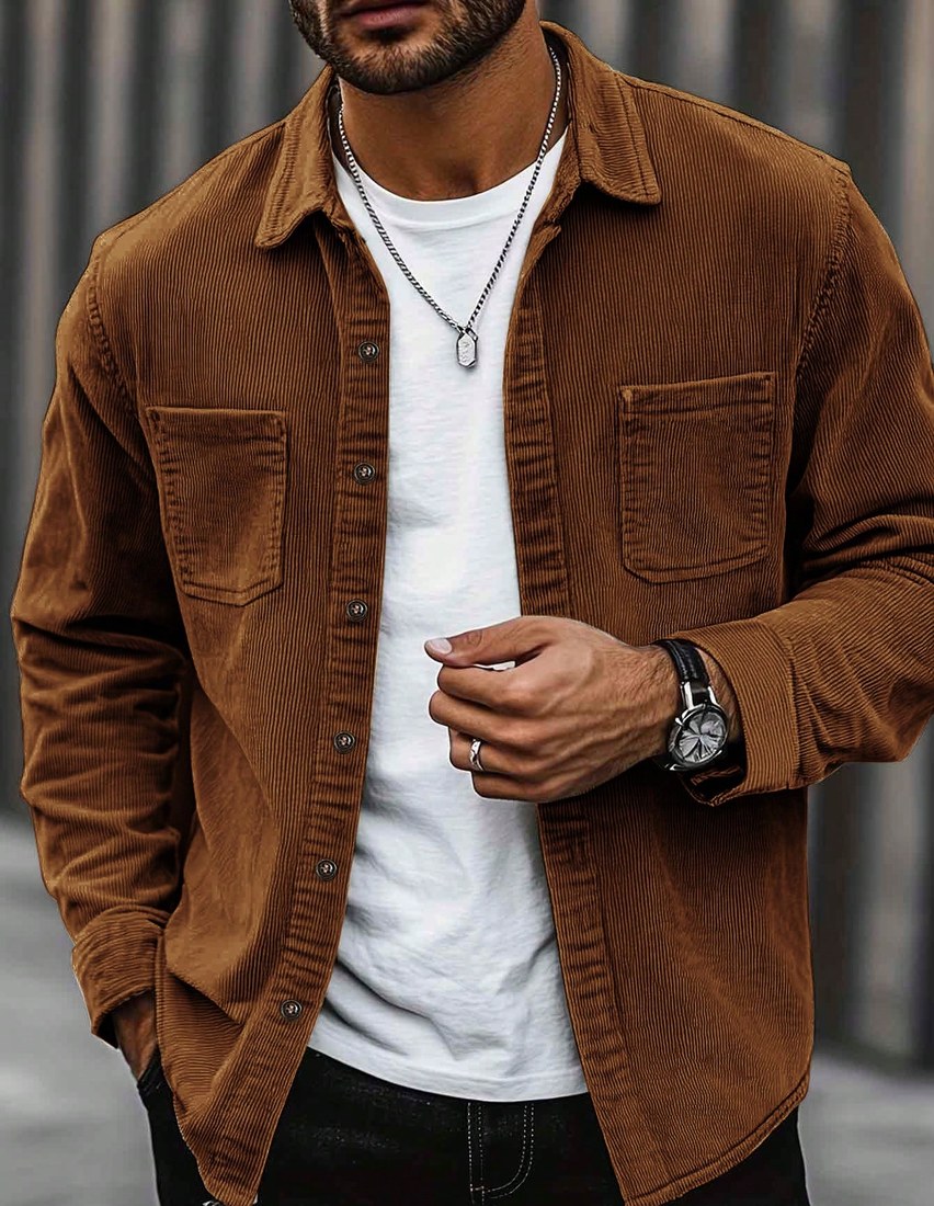 Men s Casual Shirt Jacket Dual Pocket Design Daily Casual Fashion Minimalist Long Sleeve Shirt For Outings Commuting And Street Style