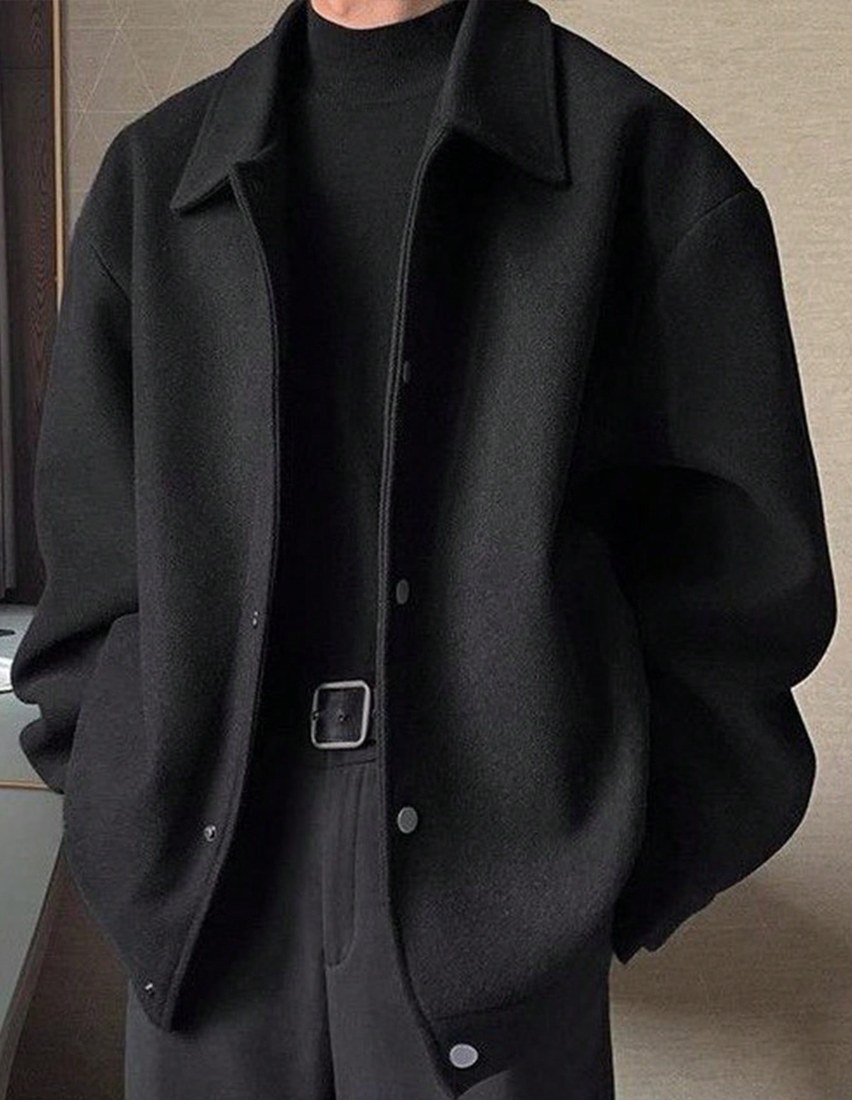 Men s Solid Color Turndown Collar Full Zip Long Sleeve Jacket Thick Outerwear Streetwear Gentleman Style Versatile For Multiple Occasions