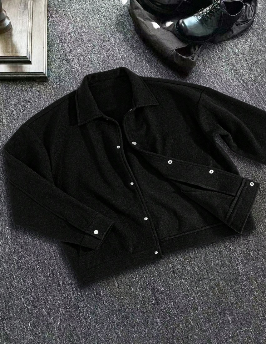 Men s Solid Color Turndown Collar Full Zip Long Sleeve Jacket Thick Outerwear Streetwear Gentleman Style Versatile For Multiple Occasions