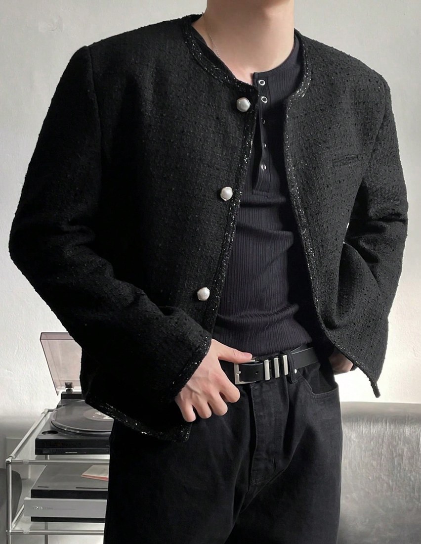 Men s Solid Color Textured Fabric Short Jacket Autumn Winter