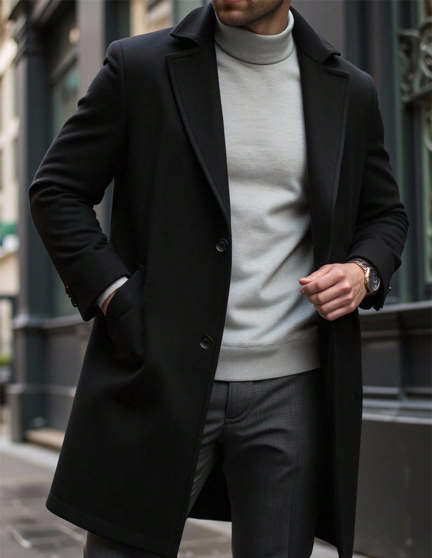 Men s Solid Color Pocket Button Front Long Sleeve Overcoat Autumn Fall Clothes Winter Ceremony