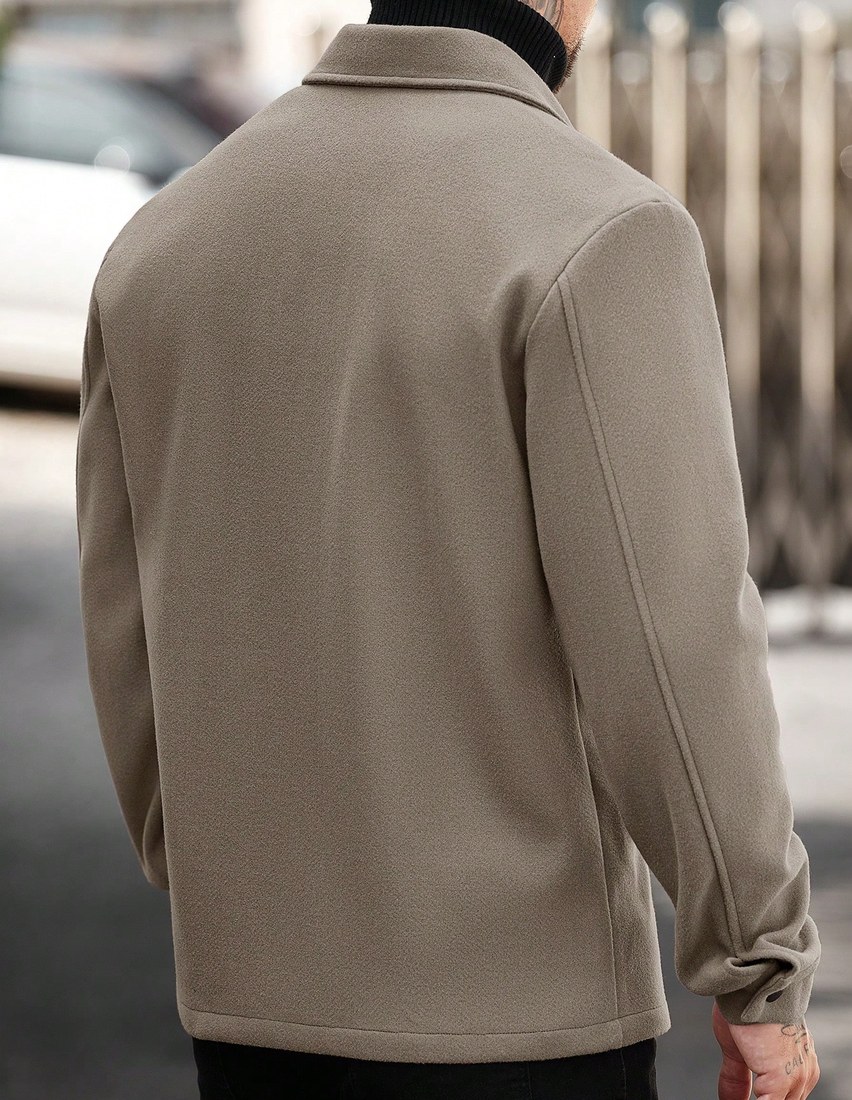 Men s Solid Color Long Sleeve Single Breasted Pocket Casual Wool Blend Jacket Autumn Winter Men Overshirt Men Shacket Men s Jackets Casual