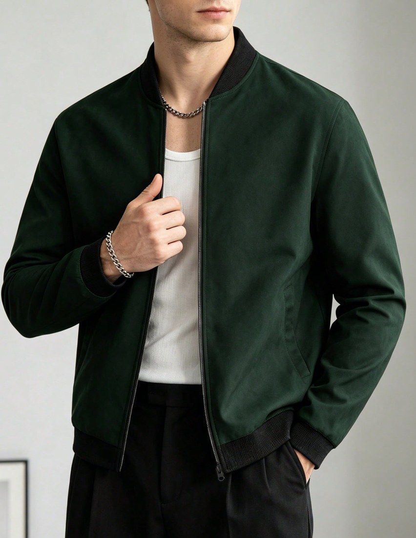 Men s Baseball Collar Color Block Zipper Casual Versatile Daily Wear Long Sleeve Jacket
