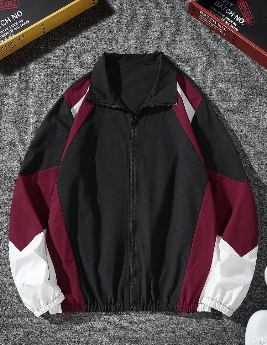 Manfinity Campus Court Aesthetic Post Men s Long Sleeve Color Block Zipper Outdoor Windbreaker Jacket Fall Grunge