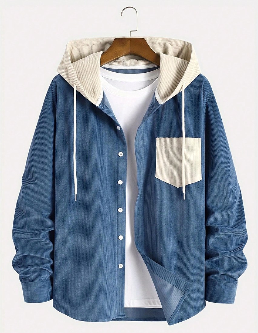 Men s Thin Lightweight Hooded Jacket With Contrast Color Drawstring Casual Fashion College Style Loose Fit Versatile For Daily Wear Commuting And Outings Spring New Arrival