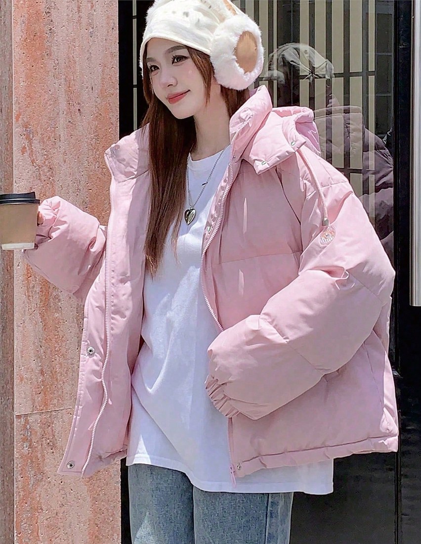 Women's Solid Color Long Sleeve Zipper Collar Casual Hooded Winter Jacket Women Coats