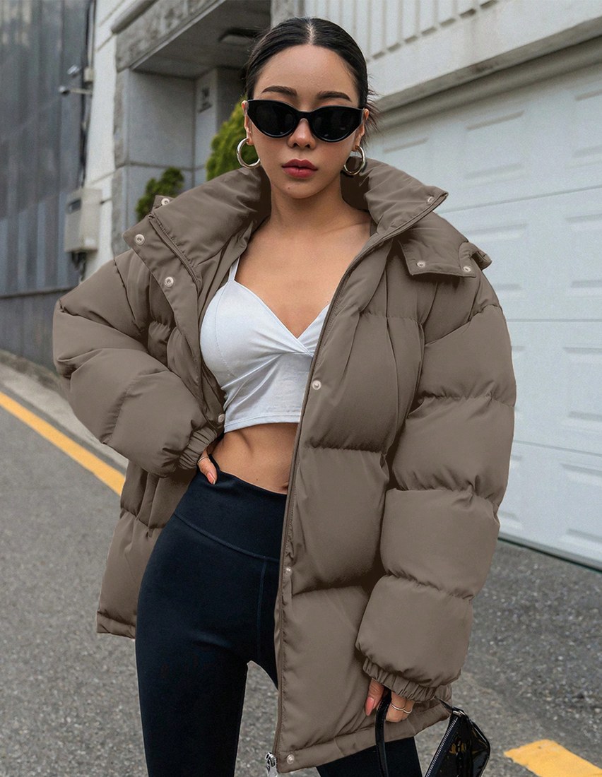 Women Casual Solid Color Hooded Padded Coat Winter Winter Women Clothes Padded Coat Women Jacket School