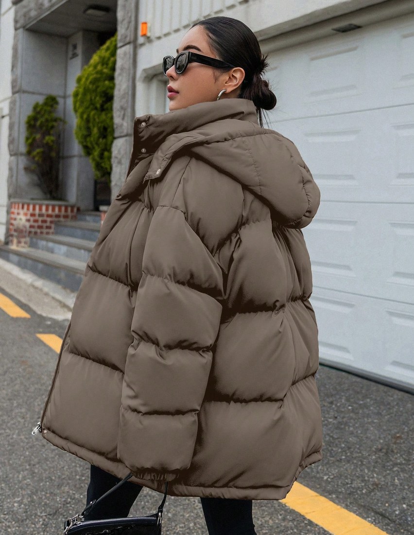Women Casual Solid Color Hooded Padded Coat Winter Winter Women Clothes Padded Coat Women Jacket School
