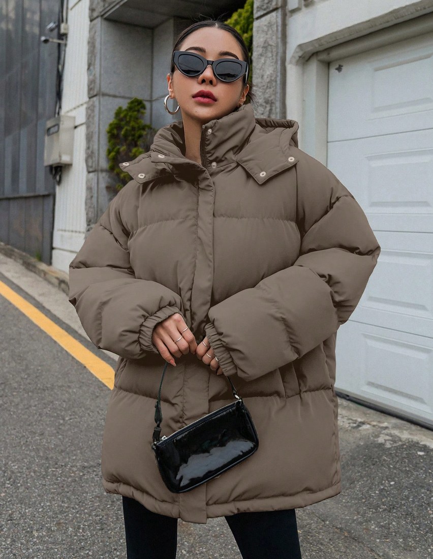 Women Casual Solid Color Hooded Padded Coat Winter Winter Women Clothes Padded Coat Women Jacket School