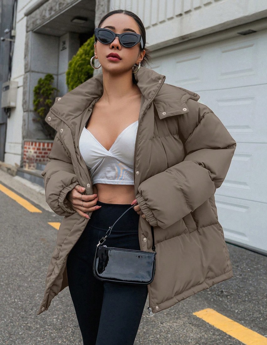 Women Casual Solid Color Hooded Padded Coat Winter Winter Women Clothes Padded Coat Women Jacket School