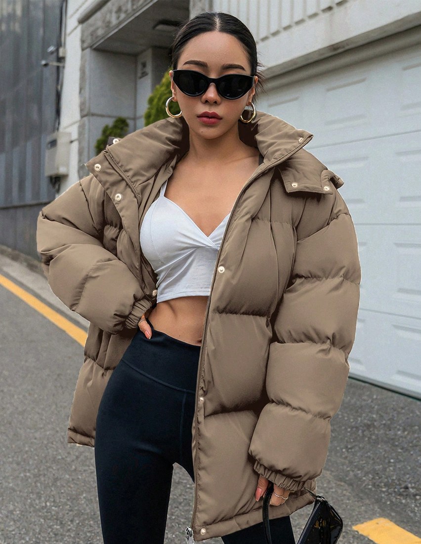 Women Casual Solid Color Hooded Padded Coat Winter Winter Women Clothes Padded Coat Women Jacket School