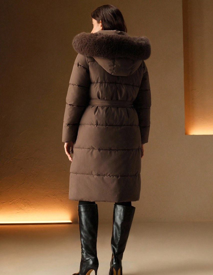 Women's Solid Color Long Sleeve Zip Up Hooded Padded Coat With Faux Fur Trim, Winter